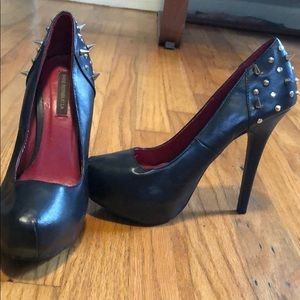 Black Platform Pumps with Spikes